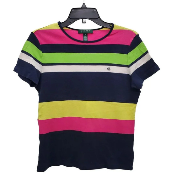 Lauren Ralph Lauren Tops - Lauren Ralph Lauren Women's‎ Multicolor Preppy Stripe Monogram SS Tee Size M